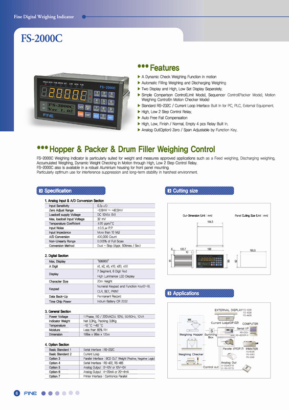 FS-2000C称重仪表,韩国FINE FS-2000C称重控制器 